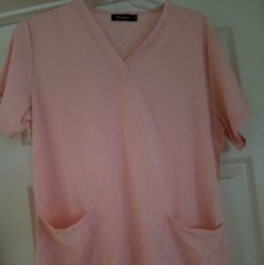 NiaaHinn Women's V-Neck Scrub Top, Pink, Size M